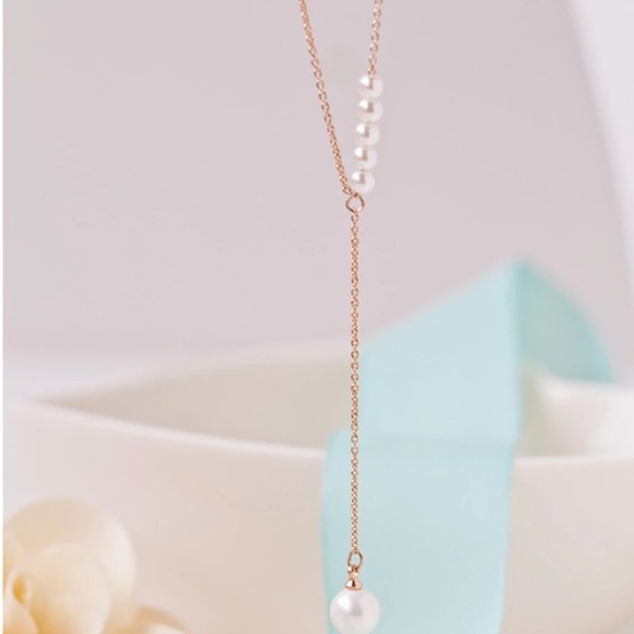 NEW!💙💎💛GOLDEN PEARL LOOK Y NECKLACE💛💎💙PRETTY - Picture 7 of 8